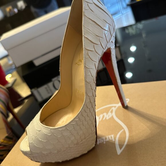 Christian Louboutin Python Lady Peep 150 Pumps 37 Craie - Picture 4 of 7
